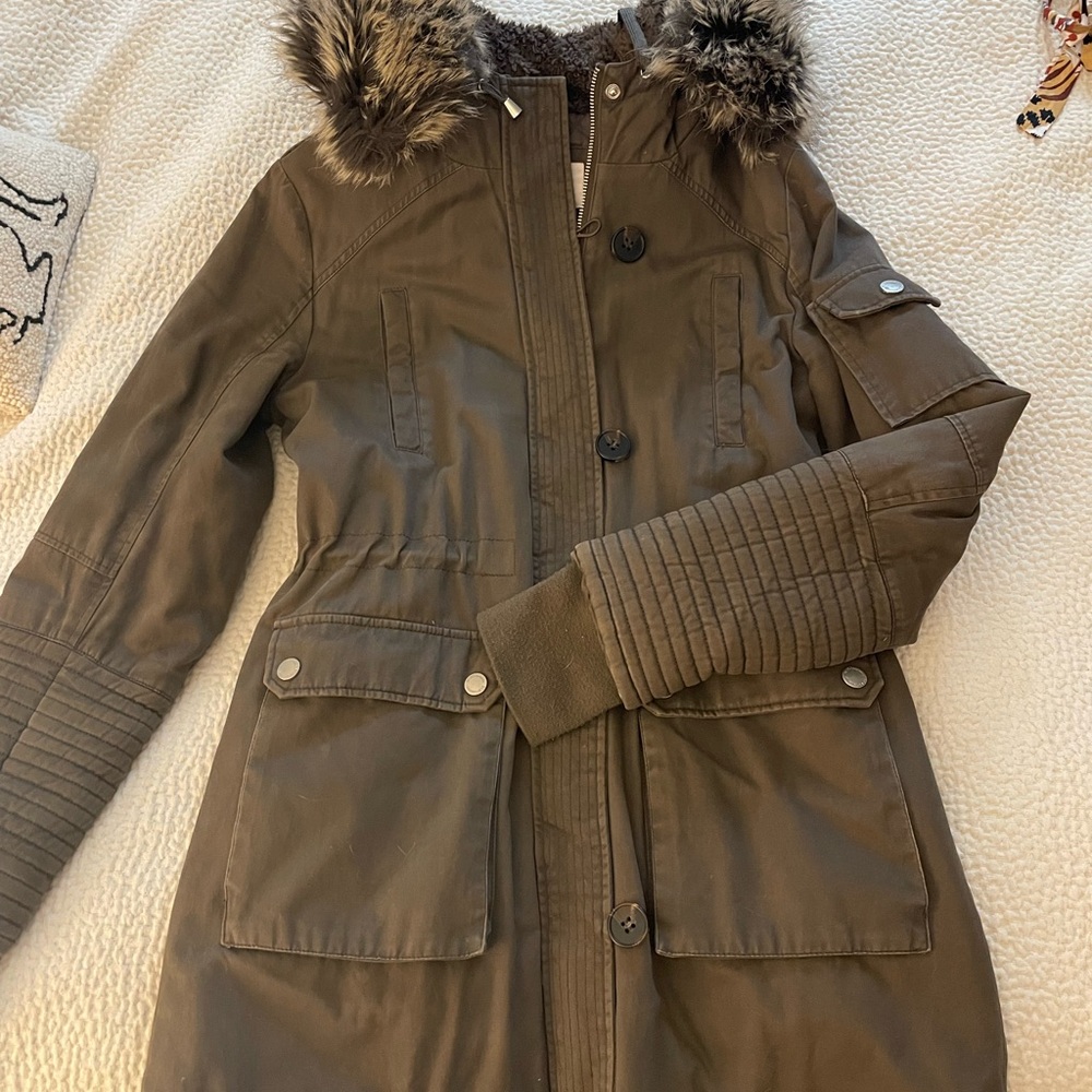 BCBGeneration Green Utility Jacket with Faux Fur Trim